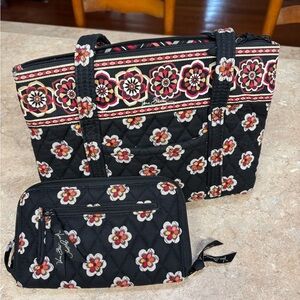 Vera Bradley Black Floral Tote and Pouch Set